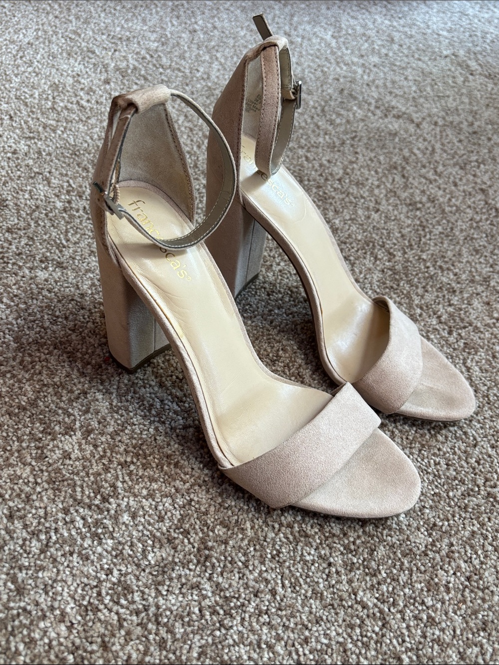 Francesca's Collections Beige Suede Block Heel Sandals